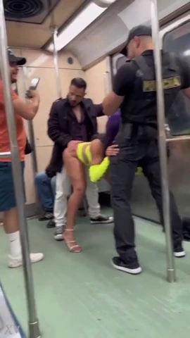 Luna Bella's sensual solo show on the subway porn video